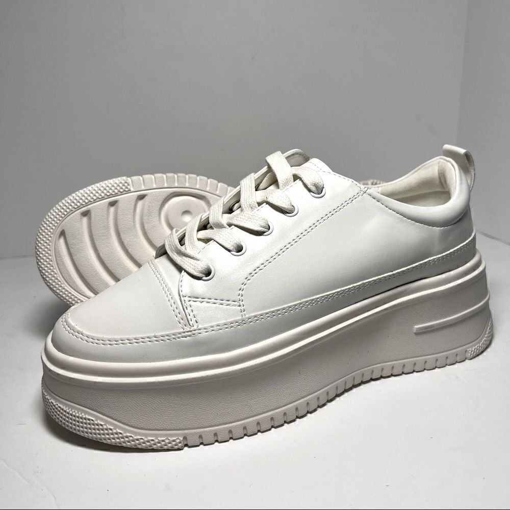 Princess Polly Dylan White Eco Vegan Leather Platform Sneakers 9